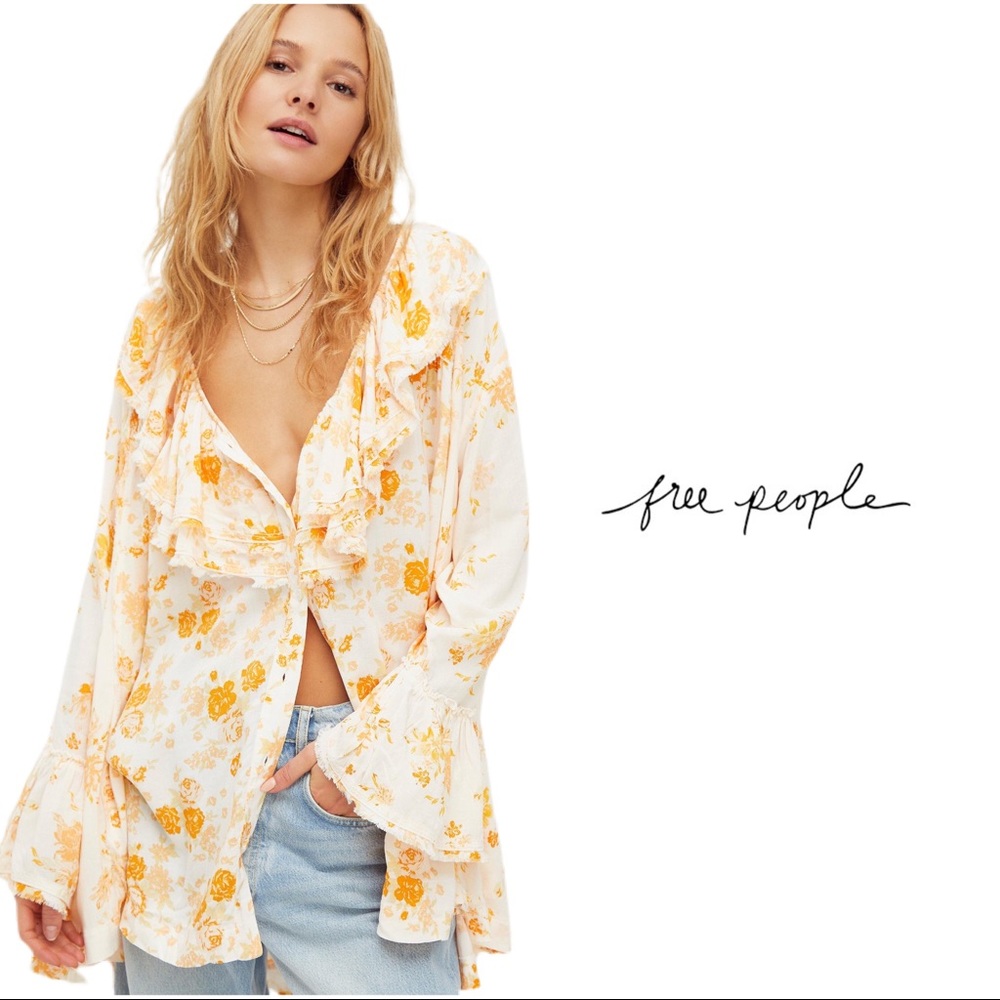 Free People Floral Yellow and White Tunic